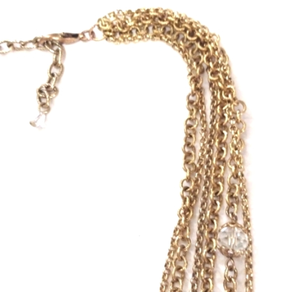 R.J. GRAZIANO BRUSHED GOLD MULTICHAIN NECKLACE W/CRYSTALS & SIDE FLORAL PENDANT - Picture 5 of 8